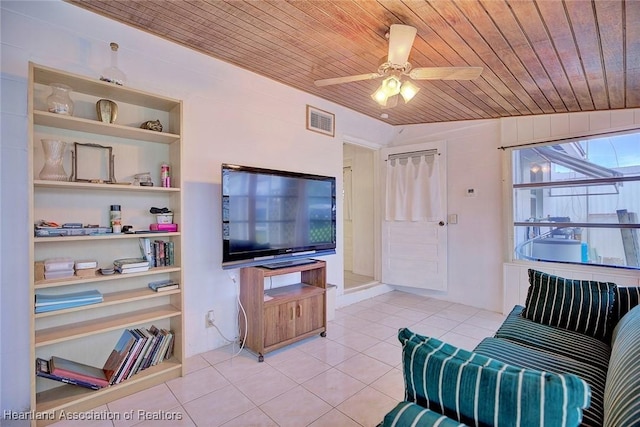 1644 Heron Dr S, Lorida, FL 33857 - tiled living room with lofted ceiling, ceiling fan, and wooden ceiling