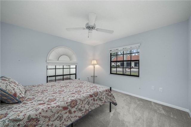 bedroom featuring carpet flooring and ceiling fan