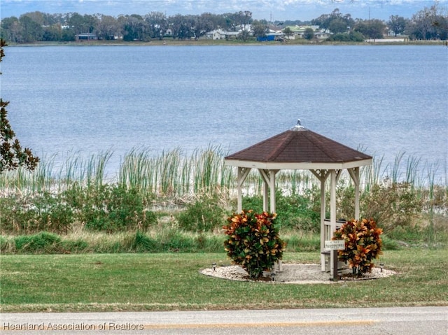 view of water feature with a gazebo