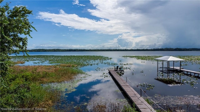 dock area featuring a water view