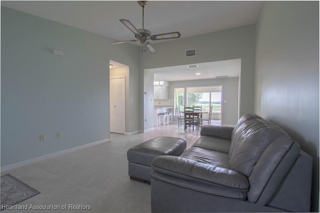 living room with ceiling fan