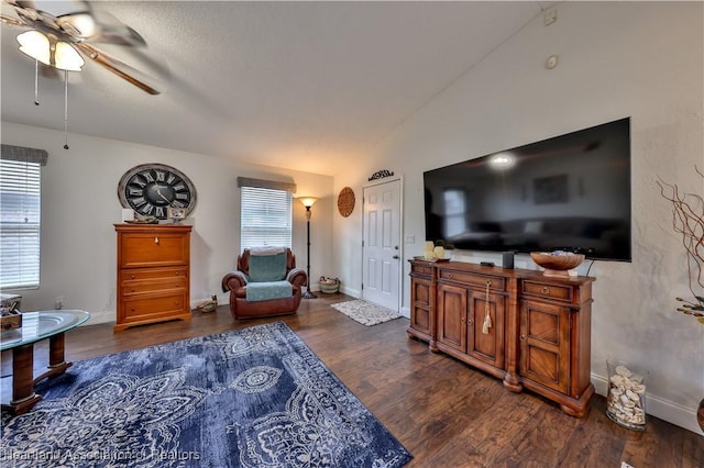 4212 Elson Ave, Sebring, FL 33875 - living area featuring a ceiling fan, lofted ceiling, and wood finished floors