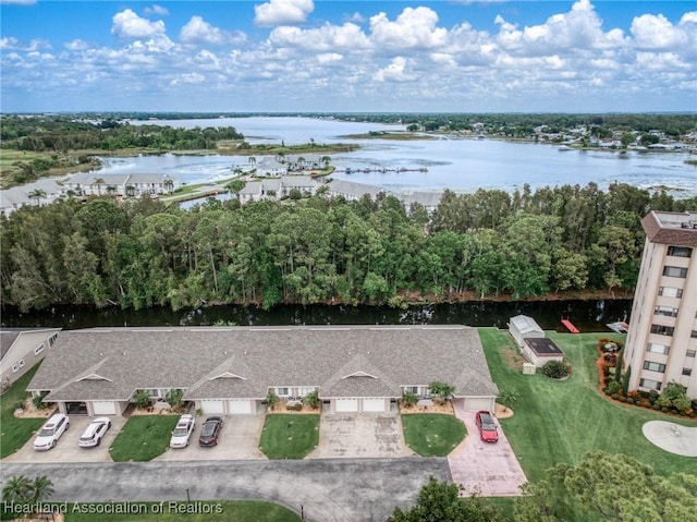 aerial view featuring a water view