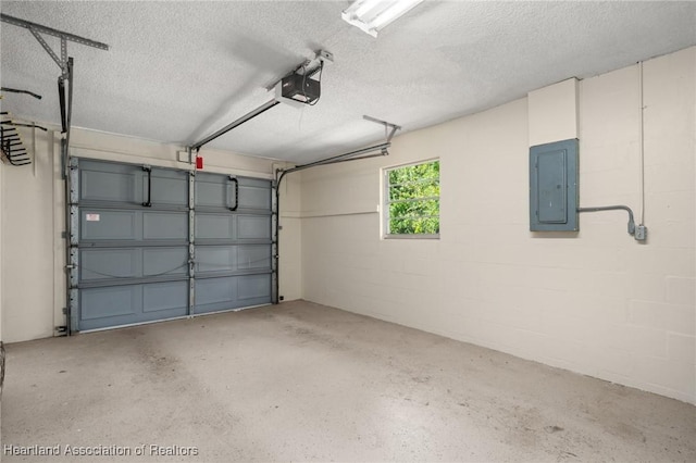 4304 Lewis Ave, Sebring, FL 33875 - garage with electric panel, a garage door opener, and concrete block wall