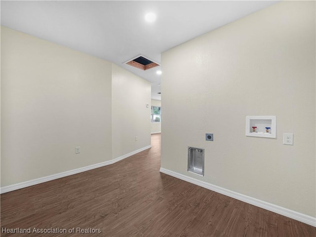 804 S 8th Ave, Wauchula, FL 33873 - clothes washing area featuring washer hookup, dark wood-style flooring, baseboards, and hookup for an electric dryer