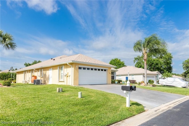 3108 Oakmont Dr, Avon Park, FL 33825 - single story home featuring stucco siding, driveway, cooling unit, a front yard, and a garage