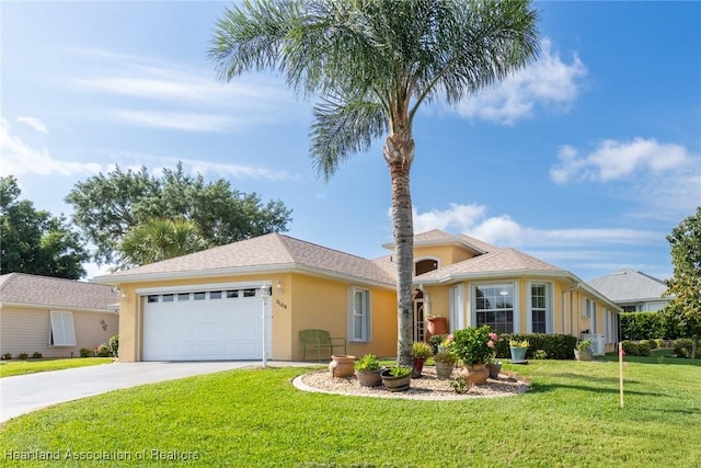 3108 Oakmont Dr, Avon Park, FL 33825 - ranch-style house featuring a garage, stucco siding, concrete driveway, and a front yard