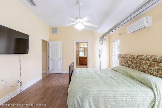 3108 Oakmont Dr, Avon Park, FL 33825 - bedroom featuring visible vents, baseboards, wood finished floors, and a wall unit AC