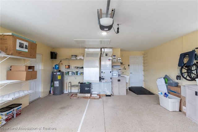 3108 Oakmont Dr, Avon Park, FL 33825 - garage with electric water heater, a garage door opener, and heating unit