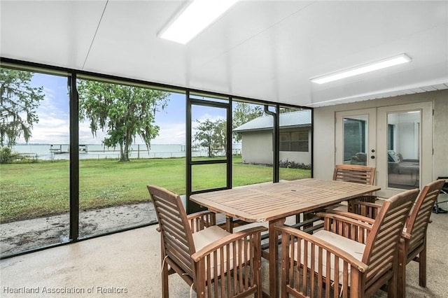 sunroom featuring french doors