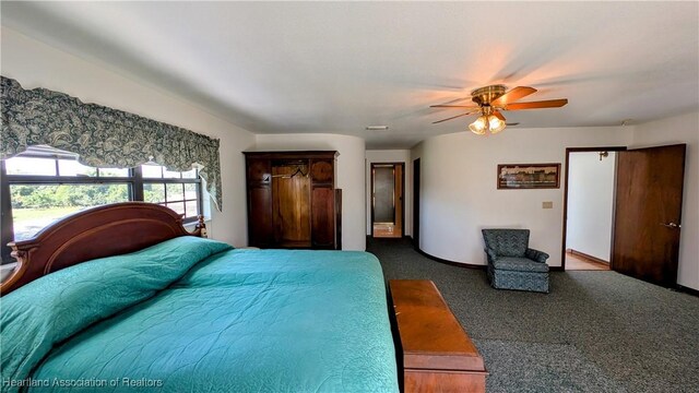 bedroom featuring carpet and ceiling fan