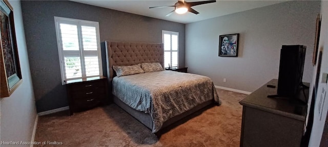 bedroom featuring carpet flooring and ceiling fan