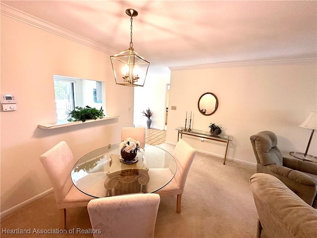 4620 Lafayette Ave, Sebring, FL 33875 - dining area featuring ornamental molding, carpet, a chandelier, and baseboards