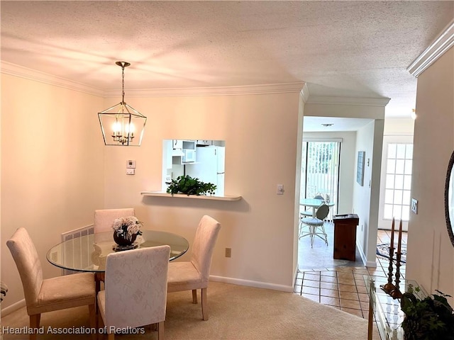 4620 Lafayette Ave, Sebring, FL 33875 - tiled dining room featuring a chandelier, crown molding, baseboards, and a textured ceiling