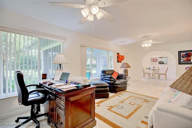 home office featuring ceiling fan