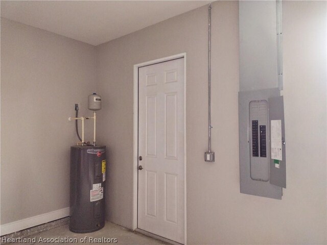 utility room with electric panel and water heater