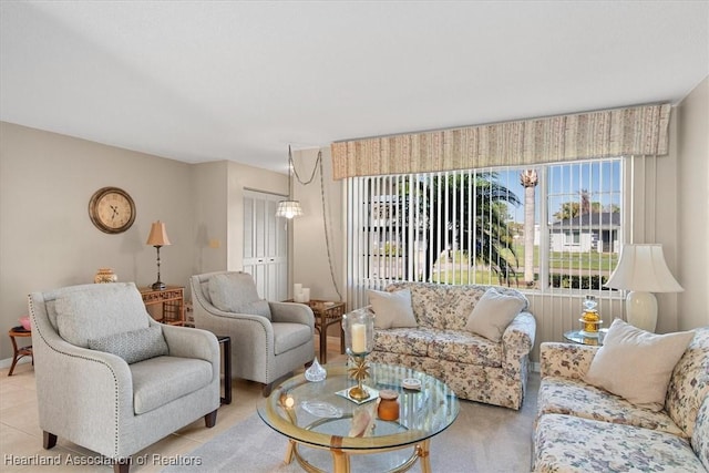 living room featuring light tile patterned flooring