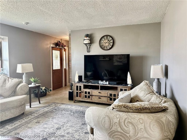 living room featuring a textured ceiling