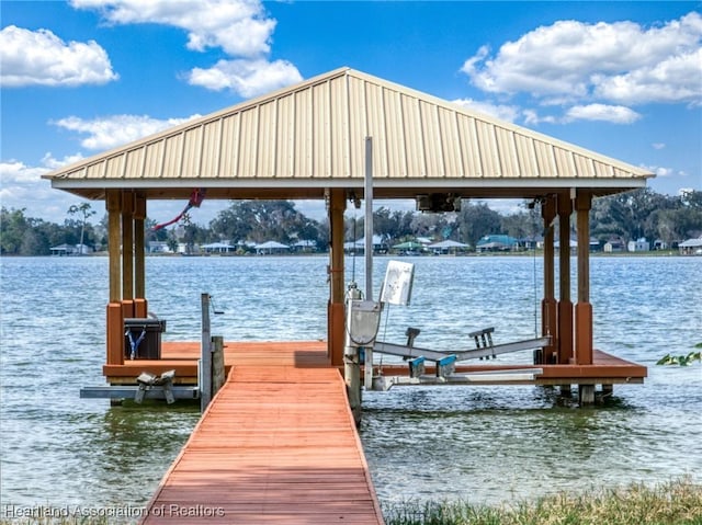 dock area with a water view