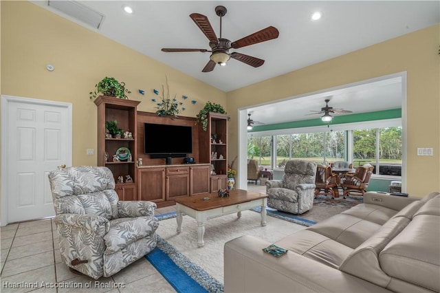 living room featuring light tile patterned flooring