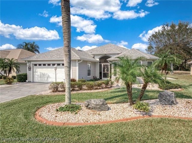 view of front of home with a garage and a front yard