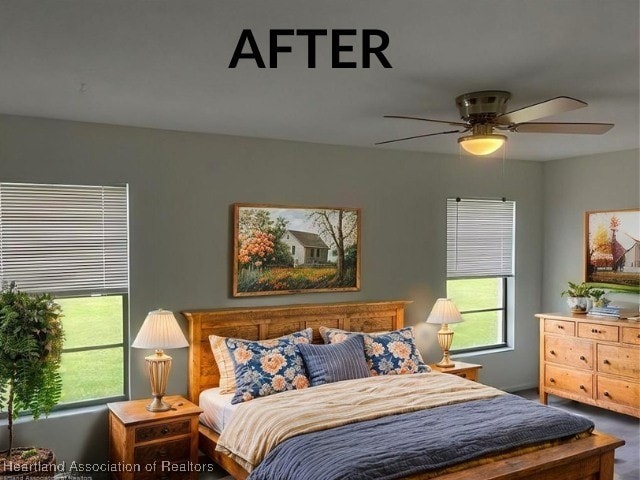 bedroom featuring ceiling fan