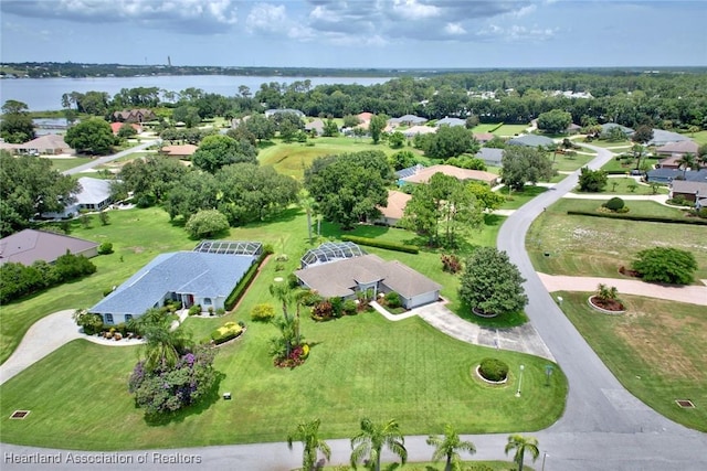 bird's eye view featuring a water view