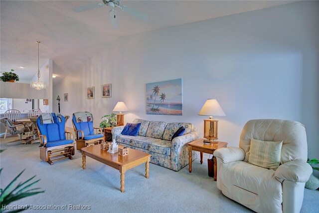 808 Chelsee Way, Lake Placid, FL 33852 - living area featuring carpet floors, lofted ceiling, and a ceiling fan