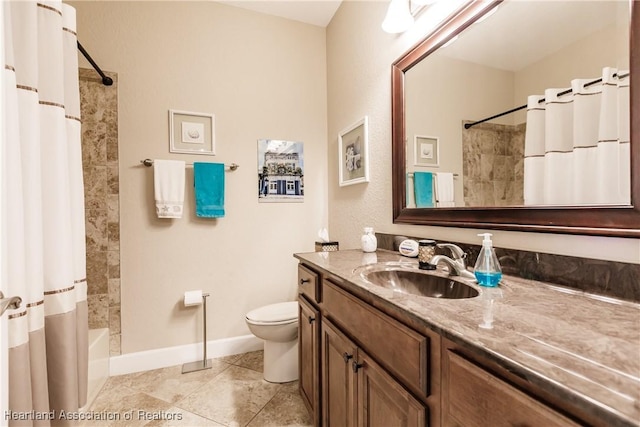 full bathroom with vanity, shower / bath combo with shower curtain, and toilet