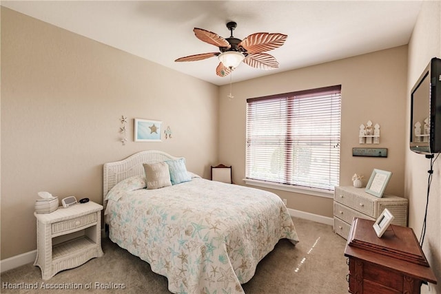 bedroom featuring carpet flooring and ceiling fan