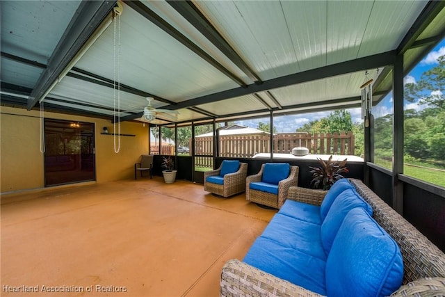 245 Lake Blvd, Sebring, FL 33875 - sunroom with ceiling fan, an outdoor hangout area, plenty of natural light, and beamed ceiling