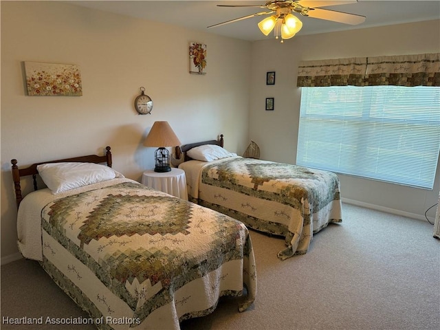 bedroom with carpet floors and ceiling fan