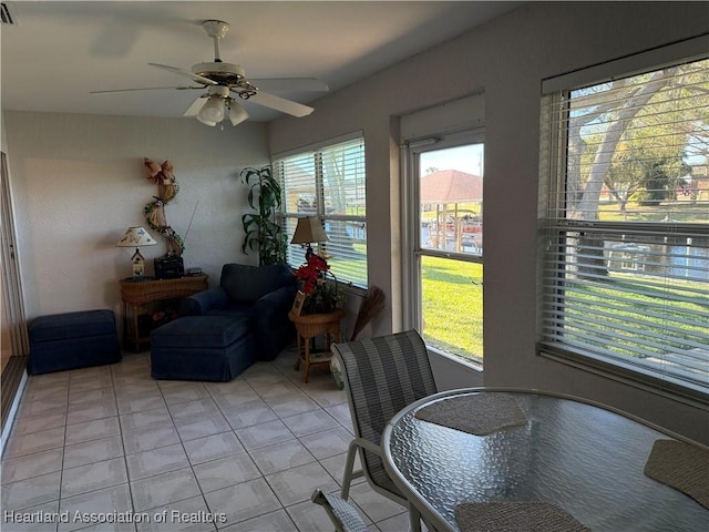 interior space with plenty of natural light and ceiling fan