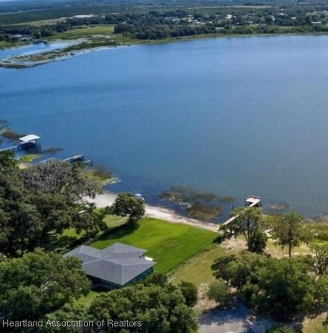 aerial view featuring a water view