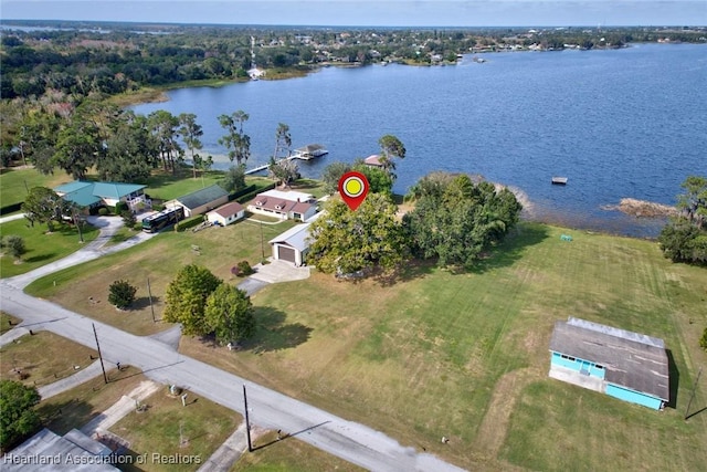 aerial view featuring a water view