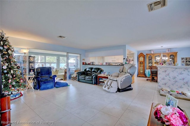 living room with light tile patterned flooring