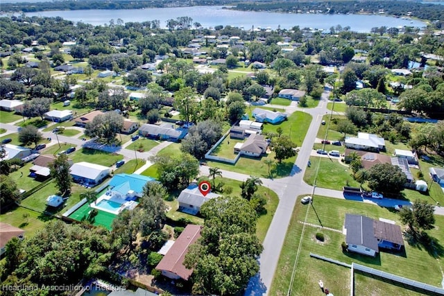 bird's eye view featuring a water view