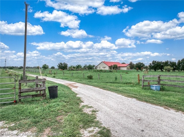 view of road with a rural view