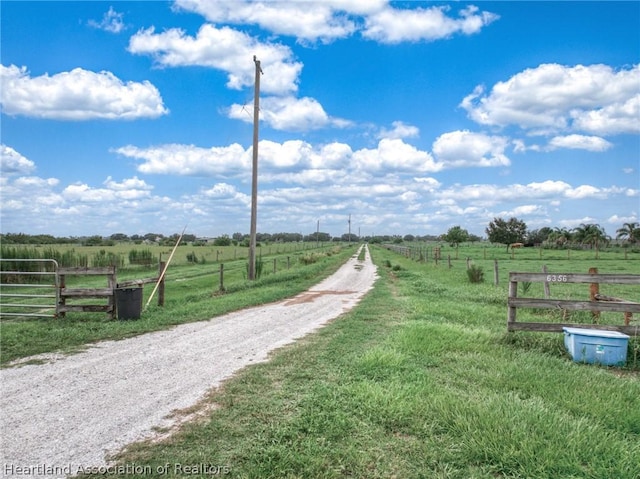 view of road with a rural view