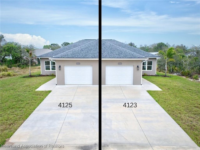 4123 Mandarin Rd, Sebring, FL 33875 - ranch-style house with stucco siding, a garage, and a front yard