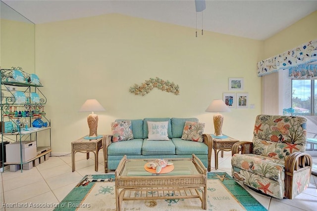 4773 Casablanca Cir Unit D22, Sebring, FL 33870 - tiled living room with lofted ceiling and a ceiling fan