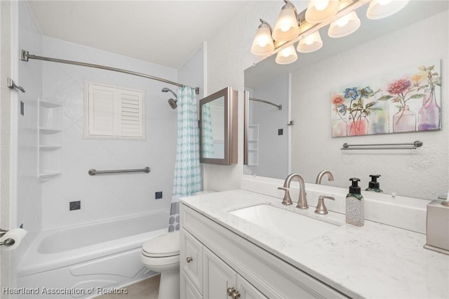1904 Mulligan Rd, Sebring, FL 33872 - full bath featuring toilet, a chandelier, shower / tub combo, vanity, and a textured wall