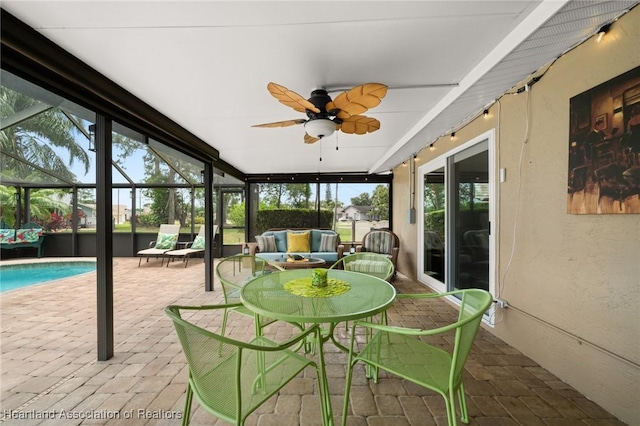 1904 Mulligan Rd, Sebring, FL 33872 - sunroom / solarium featuring ceiling fan and an outdoor living space