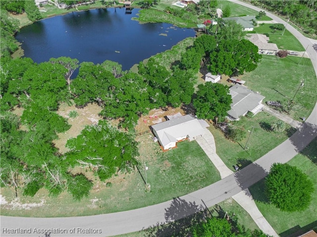 drone / aerial view featuring a water view