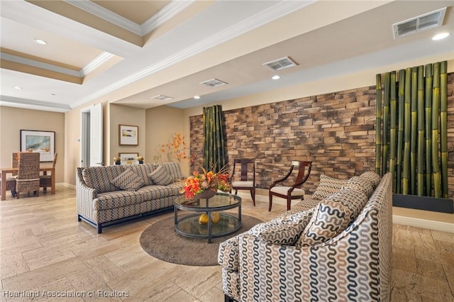 living room featuring ornamental molding