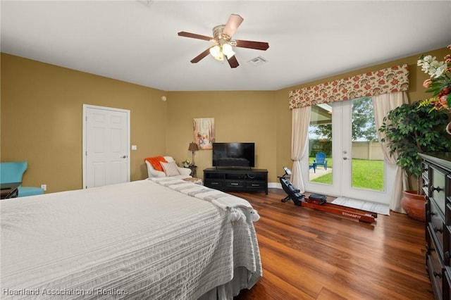 3038 Cedora Ter, Sebring, FL 33870 - bedroom featuring access to exterior, wood finished floors, and ceiling fan