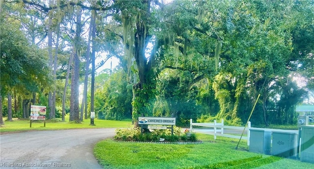 view of home's community featuring a yard and driveway