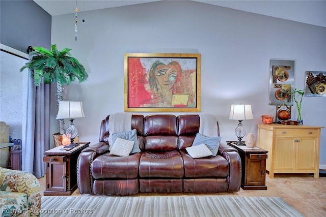 living room with vaulted ceiling