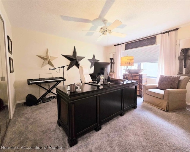 2919 Summertree Dr, Sebring, FL 33872 - home office with ceiling fan, light carpet, and baseboards