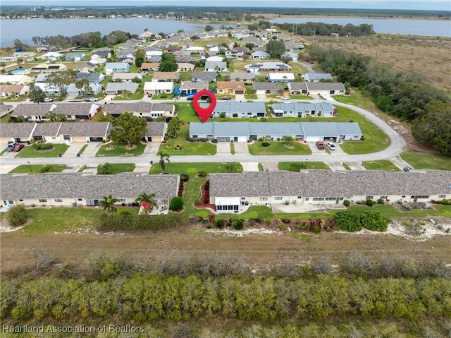 aerial view with a water view